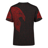 Viking Raven Tattoo Black and Dark Candy Apple Red Color 3D All Over Printed Shirt