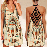 Summer Dress Native Aztec Tribe  Printed Open Back Vintage Sundress
