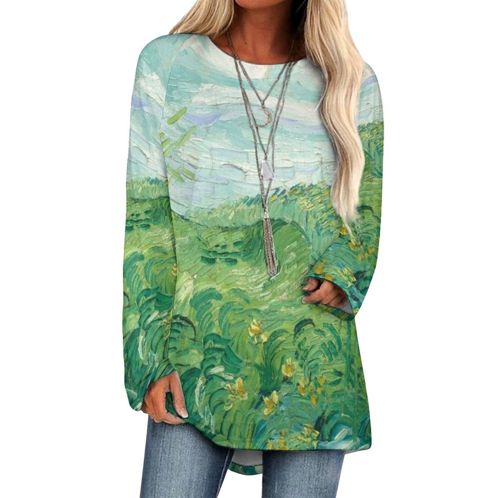 Summer T-shirt Oil Painiting Iandscape Printed  Loose Goth Women's Oversize T-shirt