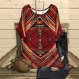 Summer Casual Ethnic Azte Mexican  Printed Half Sleeve T-shirts For Women