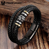 VIKING Leather Braided Multilayer Men's Bracelet