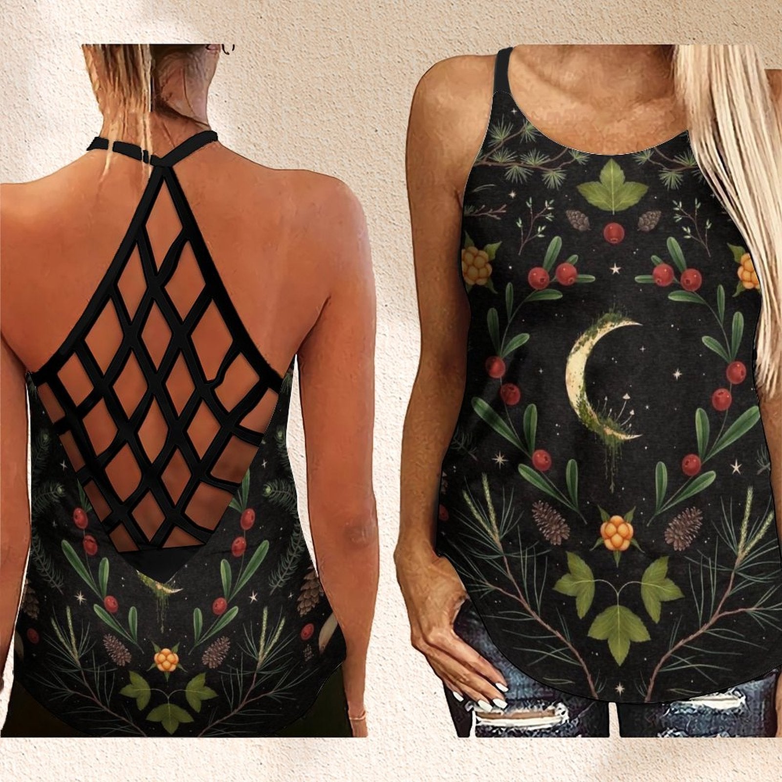 Butterfly Mood Design Print Summer Outfits  Cross Cross Tank Top