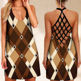 Summer Dress Graphic Argyle  Printed Open Back Holiday Evening Dress