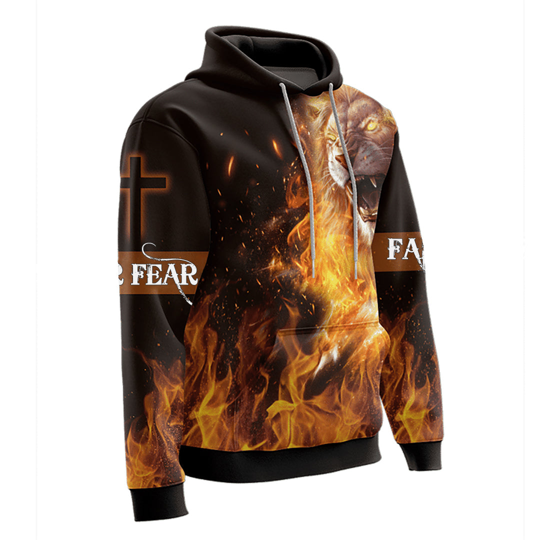 Jesus Lion Fire Faith Over Fear 3D All Over Printed Hoodie