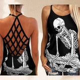 Outfits Summer Skull Love 3D Print Backless Top Cross Cross Tank Top