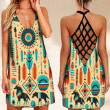 Summer Dress Native Aztec Tribe  Printed Open Back Boho Dress For Women