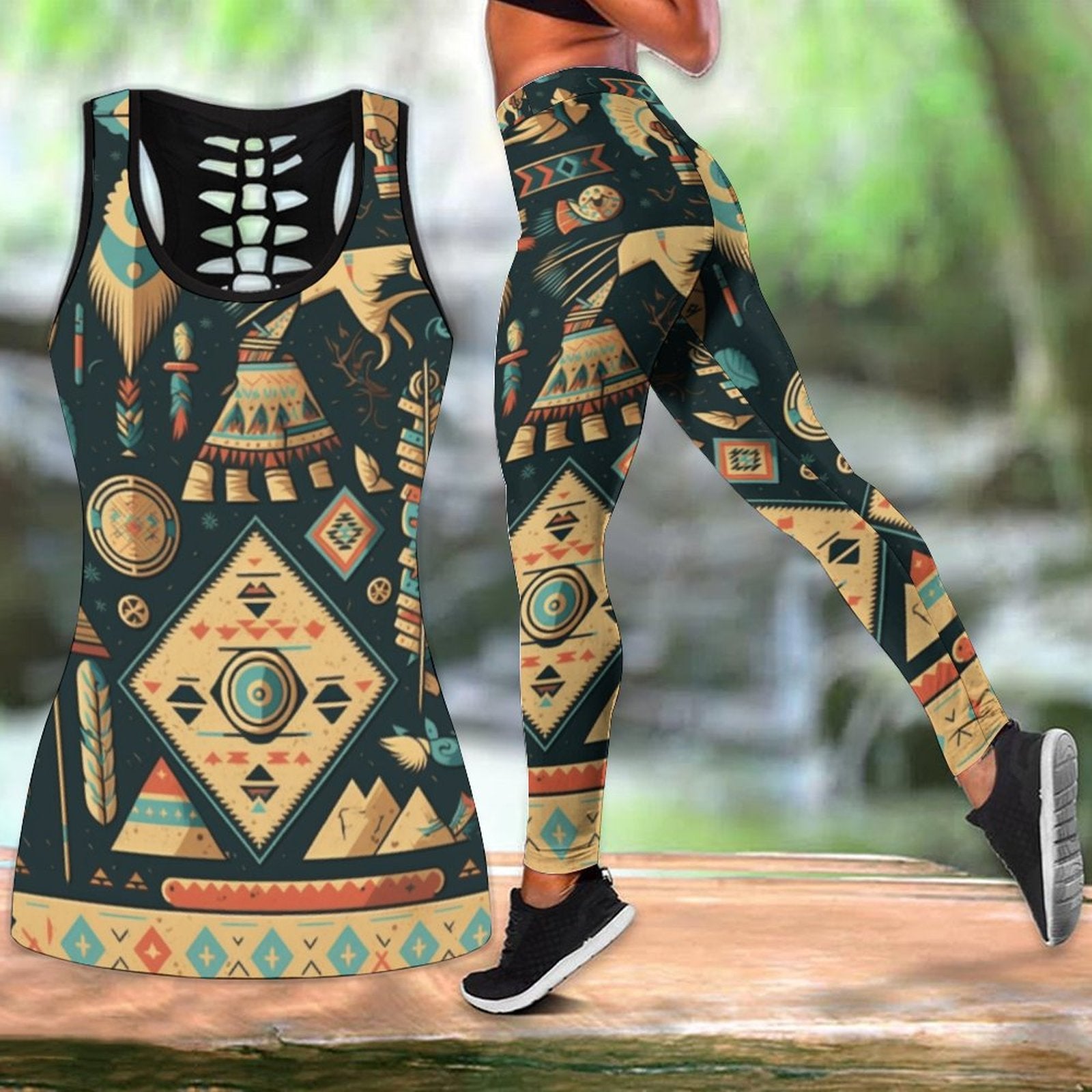 Summer Outfts Aztec 3D All Over Printed  Yoga Pants Set