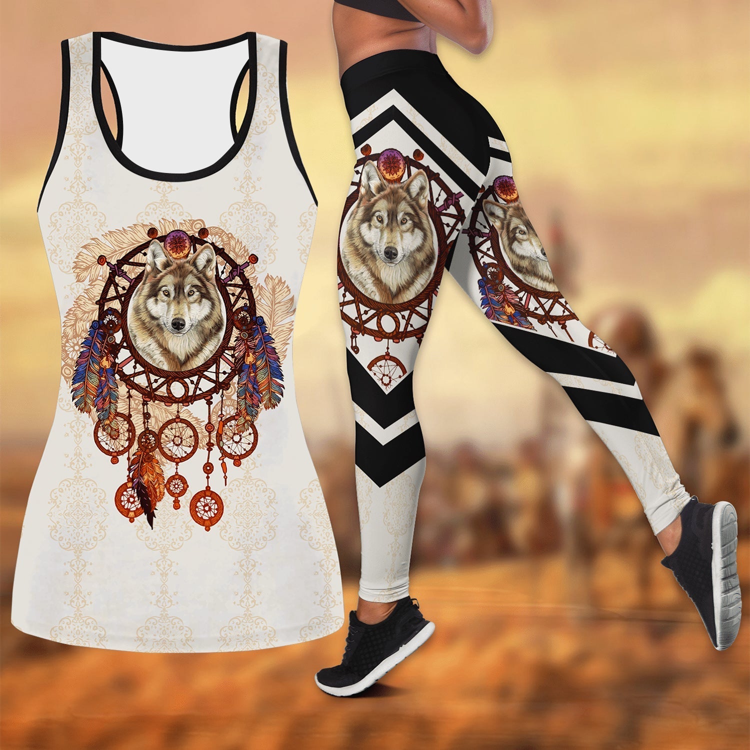 Wolf and Dreamcatcher Native American Leggings + Tank Top