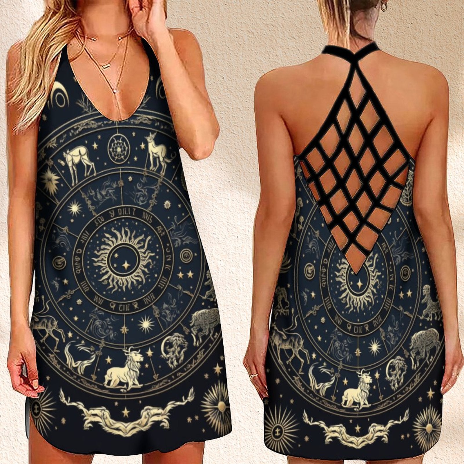 Summer Dress Stars Zodiac  Printed Open Back Holiday Clothes