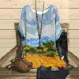 Summer Casual Oil Painiting Iandscape  Printed Half Sleeve Women's T-shirt