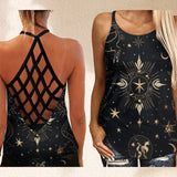 Stars Zodiac Design Print Summer Outfits  Cross Cross Tank Top