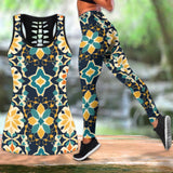 Summer  Arabesque Flower  Printed  Tank Tops Outfits Casual Yoga Suit