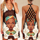 Summer Dress African Girl Geometric Arabesque  Printed Open Back Boho Women's Dresses Free Shipping