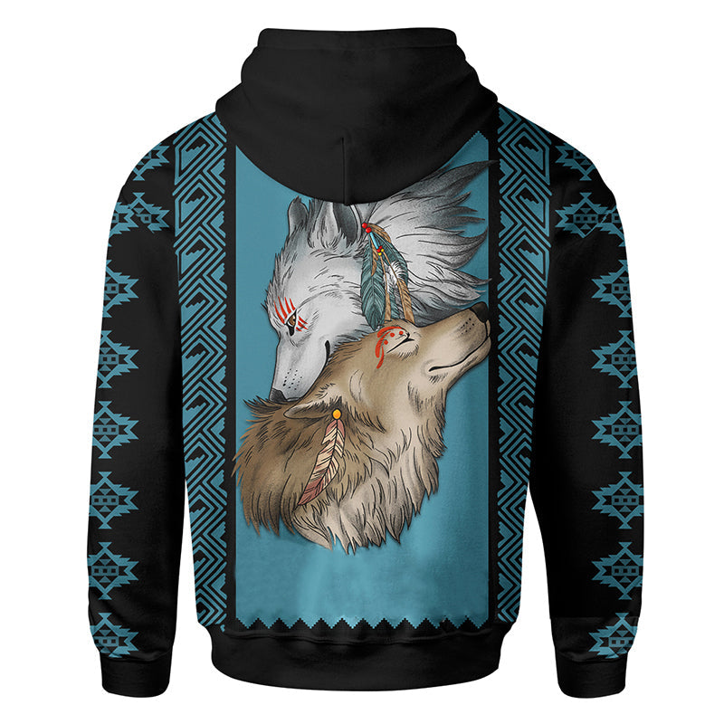 Native Wolf Native American Pattern Customized Hoodie For Couple