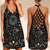 Summer Dress Stars Zodiac  Printed Open Back Holiday Clothes