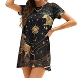 Summer Design  Stars Zodiac  Print Sexy Short Sleeve Dress  Dresses For Women 2023