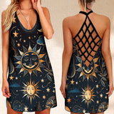 Summer Dress Sun Mood Stars  Printed Open Back Sexy Dress For Women