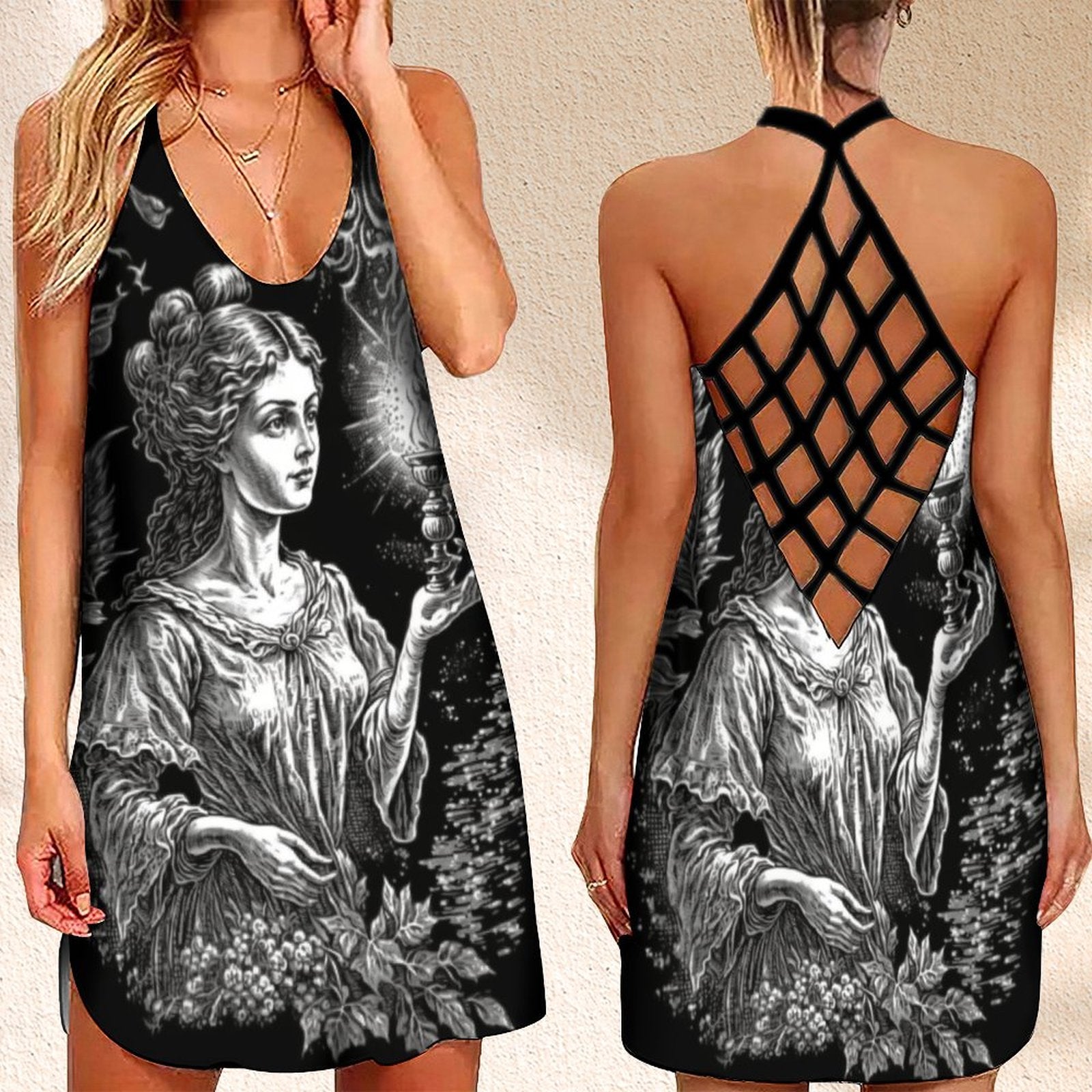 Summer Dress Retro Magical  Printed Open Back Sexy Dress For Woman