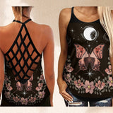 Butterfly Mood Design Print Summer Outfits  Cross Cross Tank Top