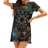 Summer Design  Stars Zodiac  Print Sexy Short Sleeve Dress  Dress For Woman