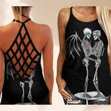 Outfits Summer Skull Love 3D Print Backless Top Cross Cross Tank Top