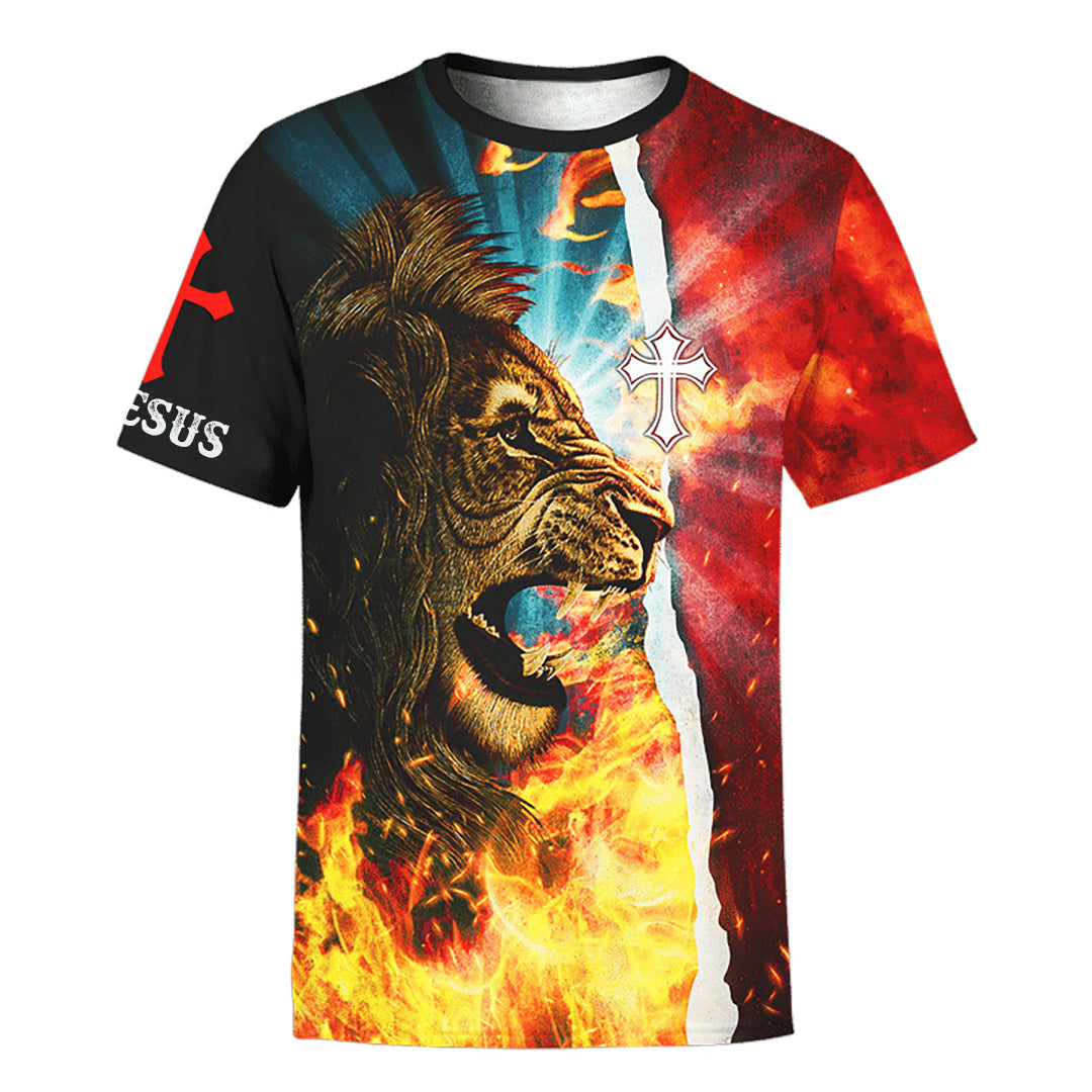 Jesus Is My Savior Jesus Lion Fire 3d All Over Printed Shirt