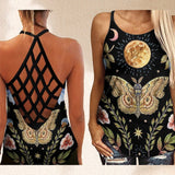 Outfits Summer Butterfly Mood 3D Print Backless Top Cross Cross Tank Top
