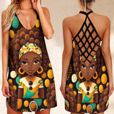 Summer Dress African Girl Geometric Arabesque  Printed Open Back Boho Women's Dresses Free Shipping