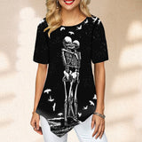 Women Top Casual Skull Love Printed Short Sleeve Goth Top Women