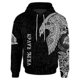 Viking Raven Tattoo Black and Dark Candy Apple Red Color 3D All Over Printed Hoodie
