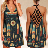 Summer Dress Native Aztec Tribe  Printed Open Back Holiday Women's Dress