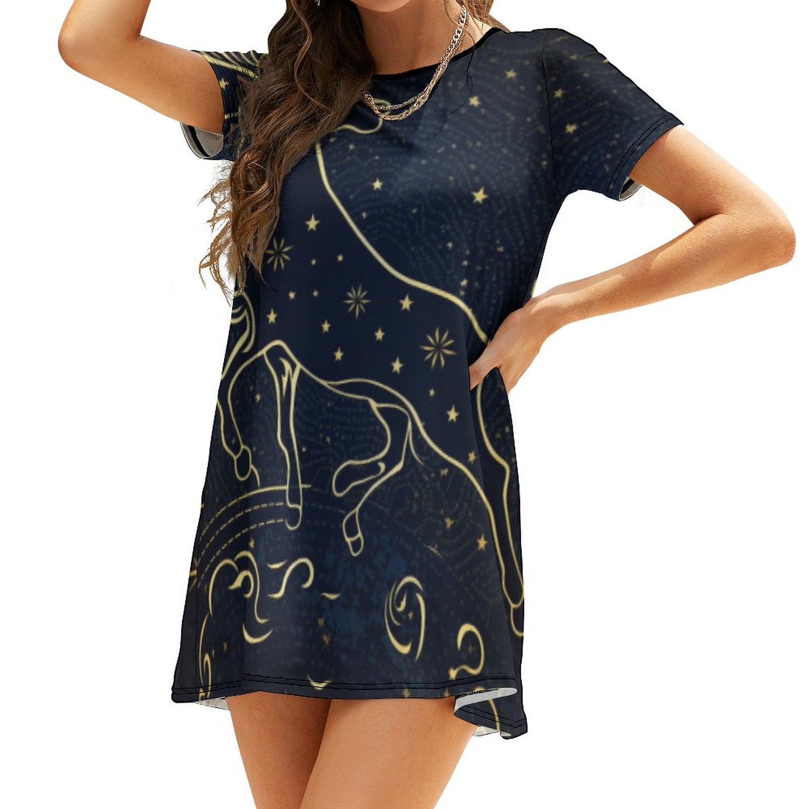 Summer Design  Stars Zodiac  Print Sexy Short Sleeve Dress  Sundress