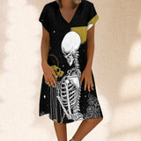 Summer Dress Skull Love Printed Round Neck Clothes For Women
