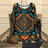 Summer Casual Aztec Mexican Geometric  Printed Half Sleeve Woman Clothes