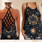 Outfits Summer Sun Mood Stars 3D Print Backless Top Cross Cross Tank Top