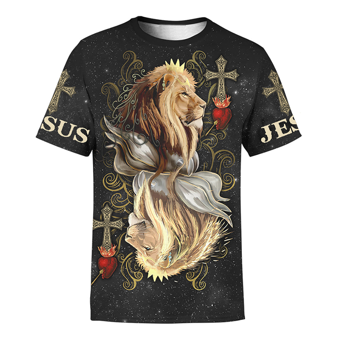 King Of Hearts Lion Jesus Lion 3D All Over Printed Unisex Shirt