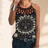 Sun Mood Design Print  Hollow Out Sleeveless Women's Vest