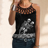 Summer Outfits Skull Love 3D Printed  Hollow Out Cross Cross Tank Top