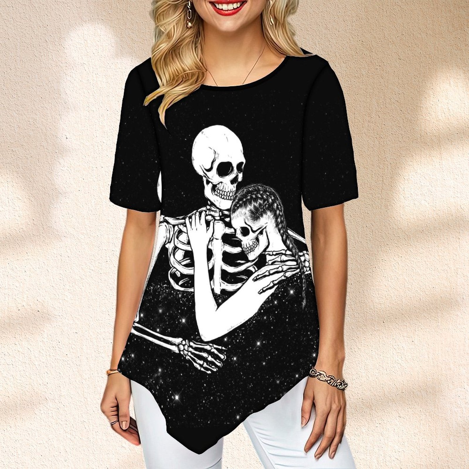 Women Top Casual Skull Love Printed Short Sleeve Harajuku T-shirt
