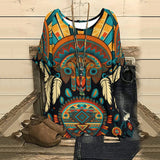 Summer Casual Aztec Geometric Tribal  Printed Half Sleeve Woman Clothes