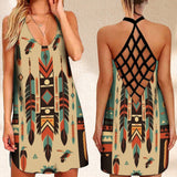 Summer Dress Native Aztec Tribe  Printed Open Back Vintage Sundress