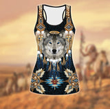 Wolf Native American 3D Full Body Print Leggings + Tank Top