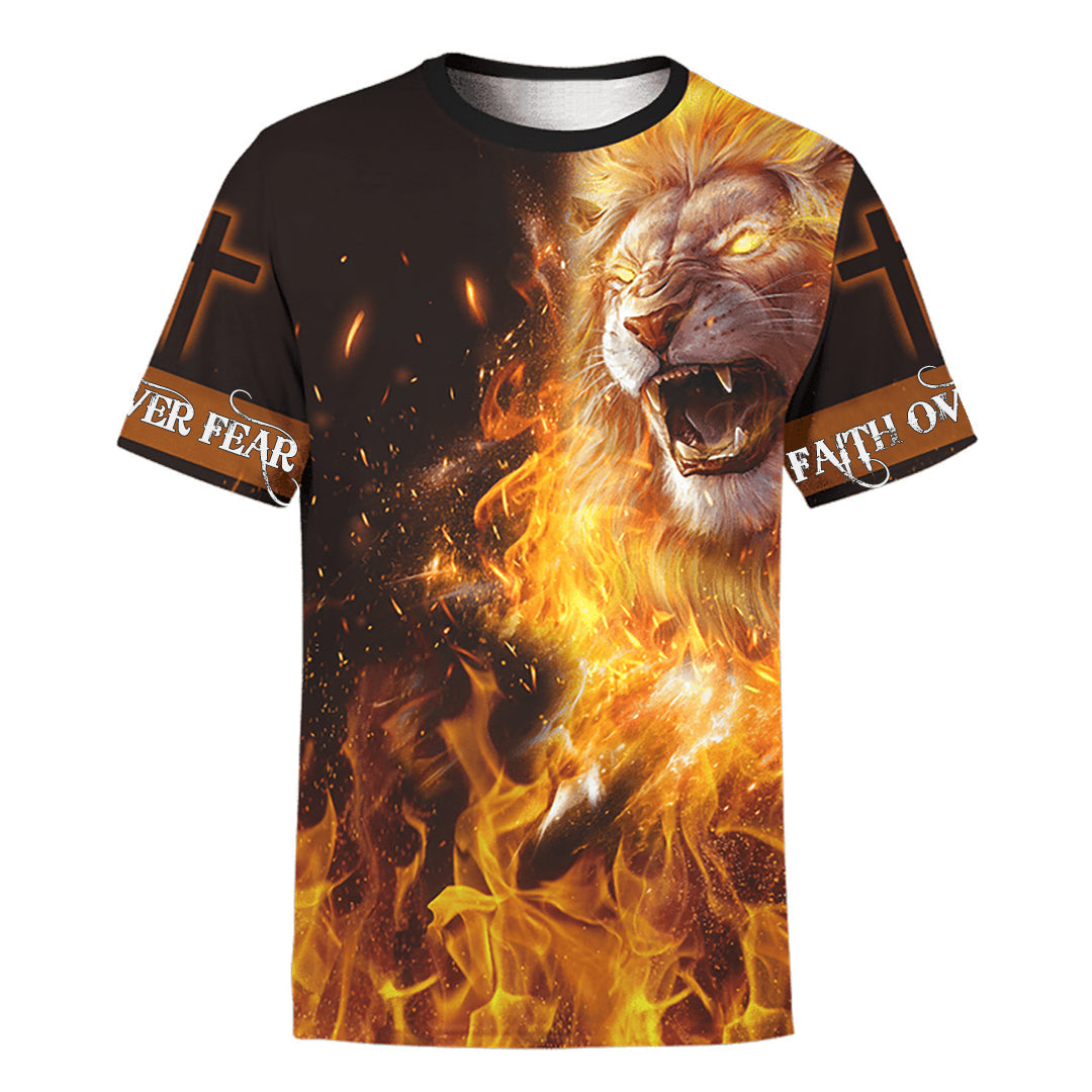 Jesus Lion Fire Faith Over Fear 3D All Over Printed Shirt