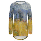 Summer T-shirt Oil Painiting Iandscape Printed  Loose Retro Tops