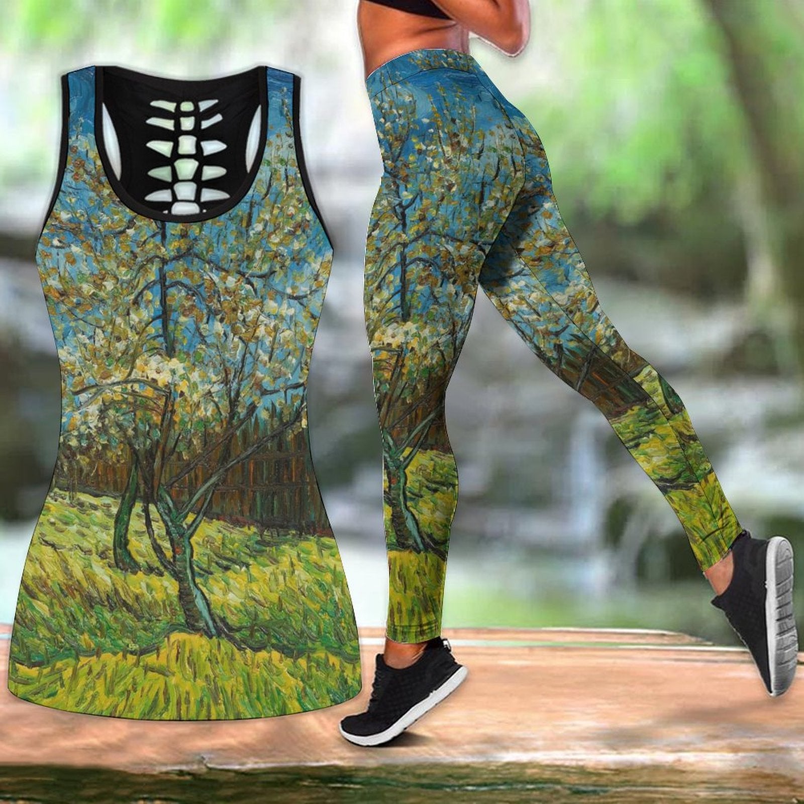 Summer  Oil Painiting Iandscape  Printed  Tank Tops Outfits Casual Outfit Print Sleeveless Tank Top And Leggings