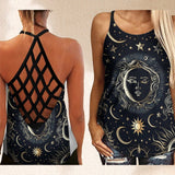 Outfits Summer Sun Mood Stars 3D Print Backless Top Cross Cross Tank Top