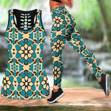 Summer  Arabesque Flower  Printed  Tank Tops Outfits Casual Yoga Suit