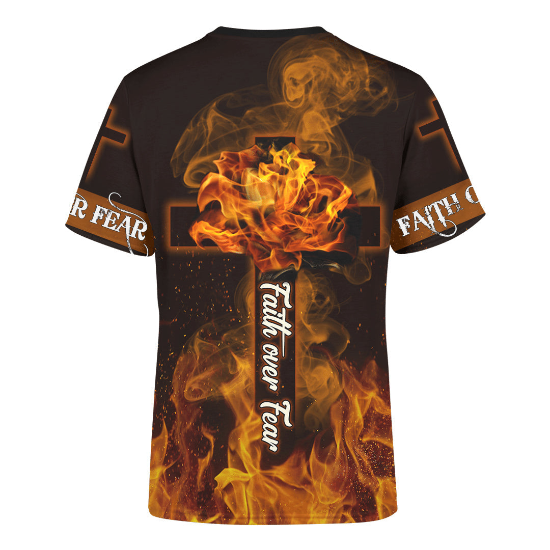 Jesus Lion Fire Faith Over Fear 3D All Over Printed Shirt