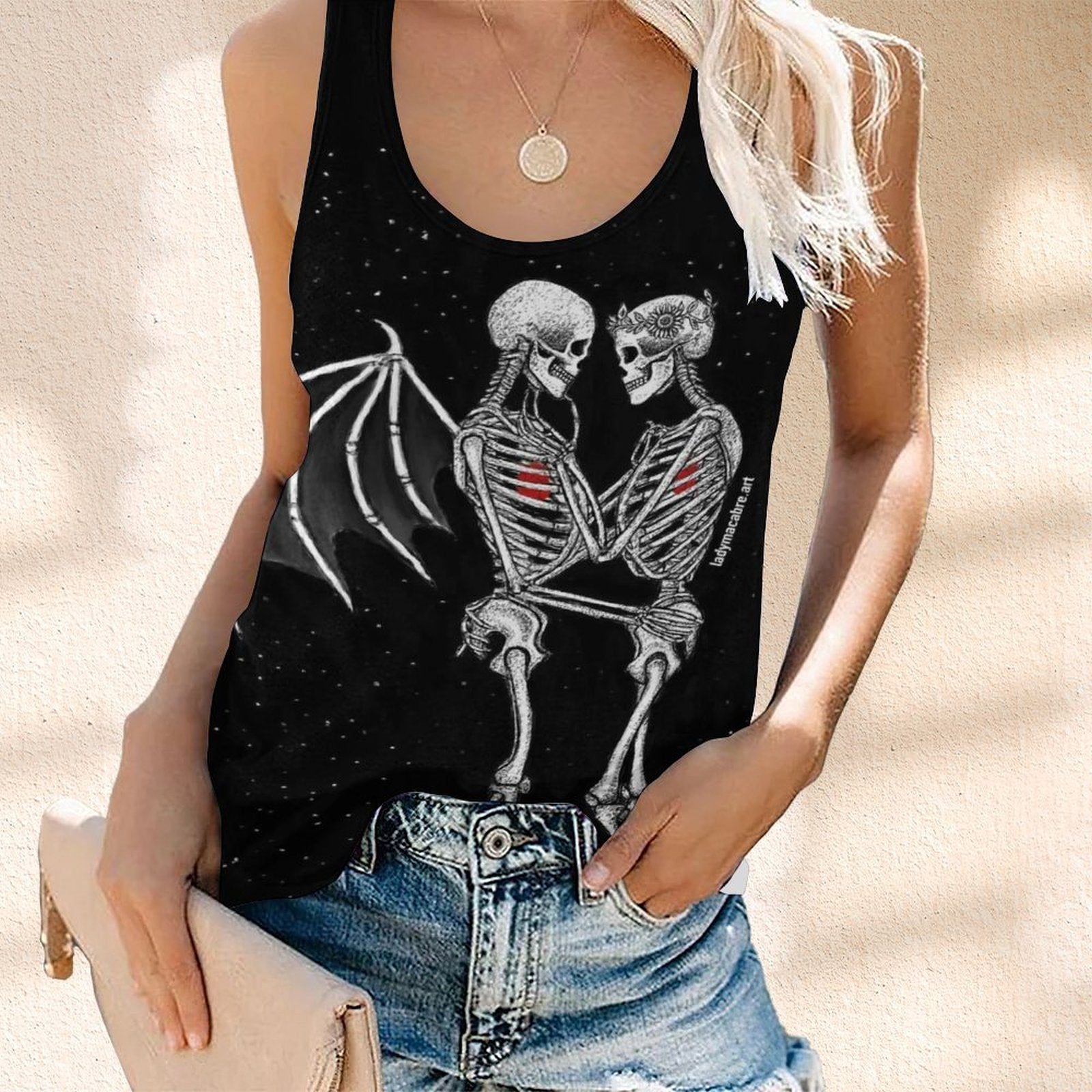 Skull Love 3D  All Over  Printed Sexy Sleeveless Y2k Top