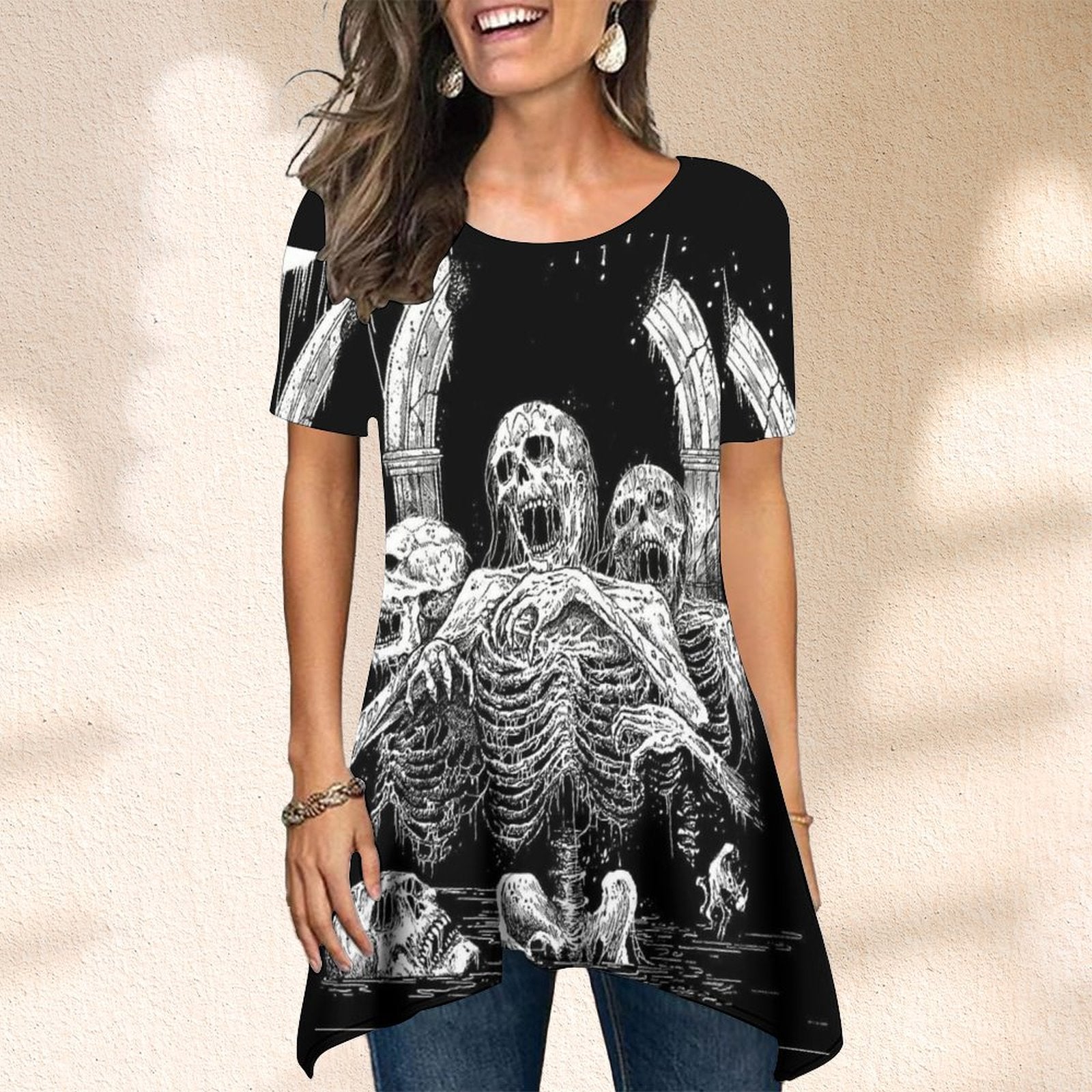 Skull Love T Shirt Print Design Graphics Casual Women's Summer Dress
